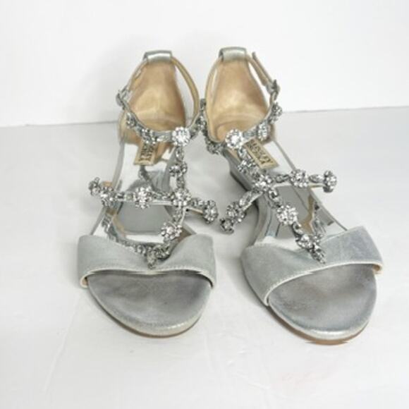 BADGLEY MISCHKA Terry II Wedge Sandals Rhinestone Embellished Silver Womens US 7 - Picture 13 of 15